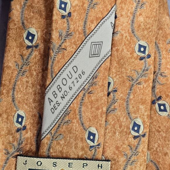Joseph Abboud Orange Floral Executive Geometric 100% Silk Italy Mens Neck Tie - Picture 5 of 6